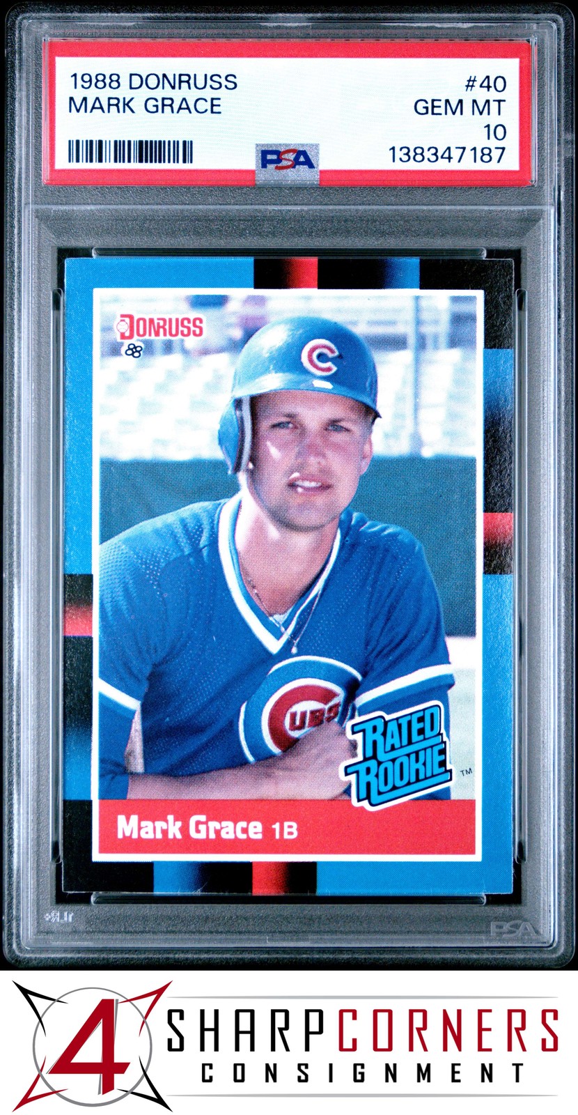 1988 DONRUSS #40 MARK GRACE RC RATED ROOKIE CUBS PSA 10
