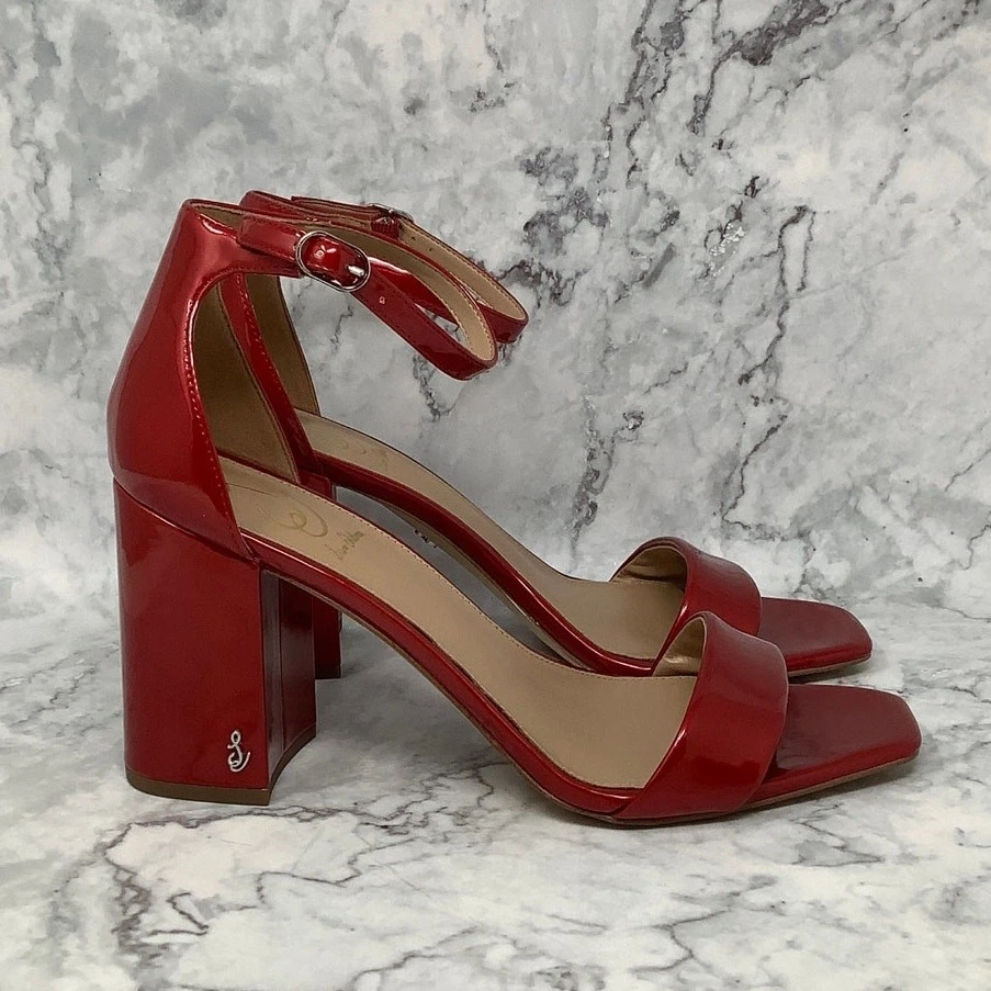 Sandalias Sam Edelman Mujer 10M Rojo Patente Daniella Tacón Bloque Correa Tobillo BR16-19 Foto 3 de 4