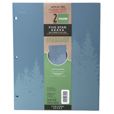 Five Star Recycled 2-Pocket Plastic Folder: 9 in. x 11 in. Glacier Blue  1 fol