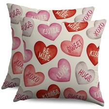 Valentines Pillow Covers 18x18 Inch Set of 18" x 18" Pack of 2 Pink Red Heart