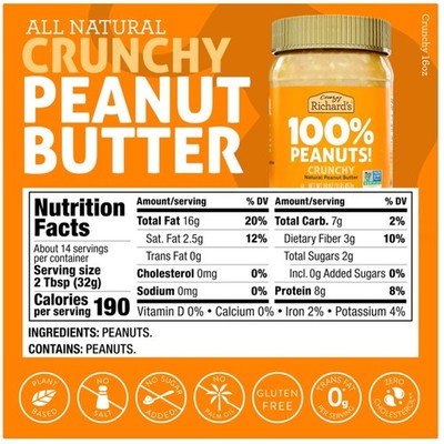 Crazy Richard's  Peanut Butter Crunch - 16oz, Pack of 6