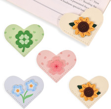 4Pcs Leather Heart Bookmarks - Cute Corner Book Marks Sets for Reading, Floral R