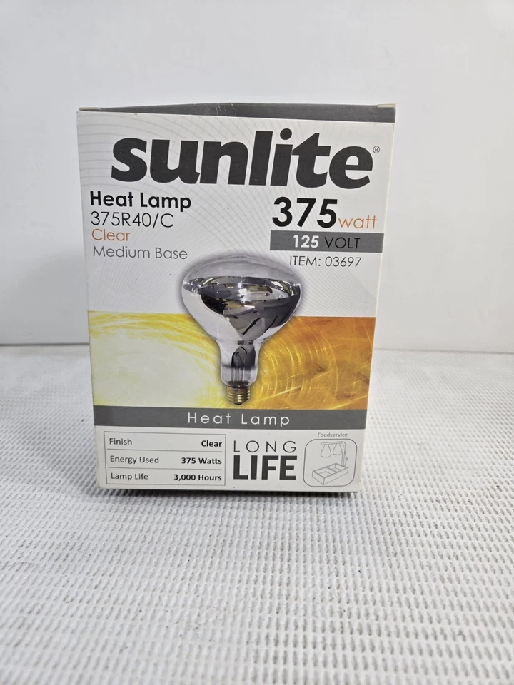 Sunlite Heat Lamp Bulb 375 Watt 125 Volt Clear Medium Base - Image 2 of 2