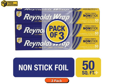 3 pk Reynolds Wrap Non-Stick Aluminum Foil Roll, 12 inches Wide, 50 Sq. Ft.