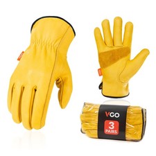 Vgo 1/3 Pairs Unlined Cow Grain Leather Work Gloves, Driver Gloves (CA9590)