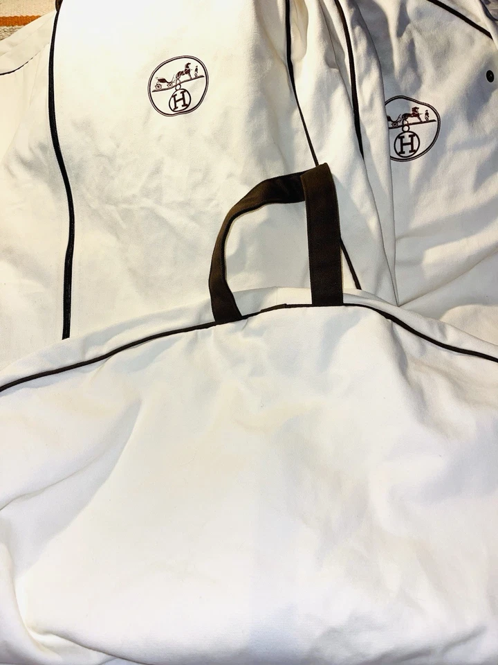 2 件 HERMES 套装套袋白色帆布和 1 件橙色包钱包 DUSTBAG — 第 3/4 张图片