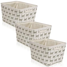 Storage Basket Rectangular, Handles 7.5''x16''x12.25'', White/Gray Cat Print-3Pk