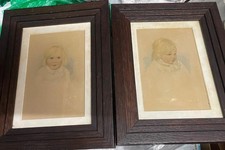 Pair of antique study of kids portrait ,signed,framed,glazed watercolor painting