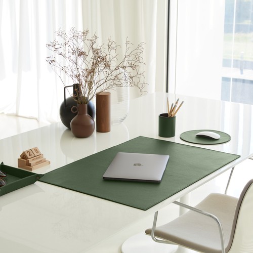 Tapis de Souris Rond Cuir Véritable Vert - Coutures Artisanales et Antidérapant - Photo 3/5