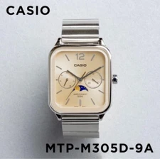 CASIO MTP-M305D-9AV MOONPHASE QUARTZ ANALOG TAN DIAL WATCH Champagne