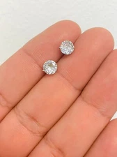 925 Sterling Silver Stud CZ Round Earrings Dainty Push Back 6mm Women Men Aretes