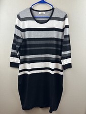 Calvin Klein Women Striped Sweater Dress Grey, White, Black, XL
