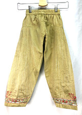 Childs Pants Metallic Gold With Sequins Childs Size 22 Elastic Waist East Indian