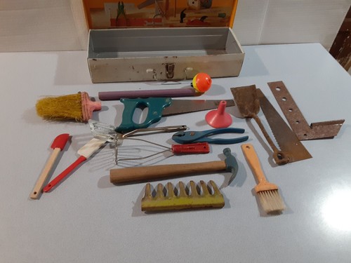 VINTAGE AMERICAN WERKZEUGTRUHE FÜR JUNIOR SCHREINER METALLBOX MIT WERKZEUGEN LESEN