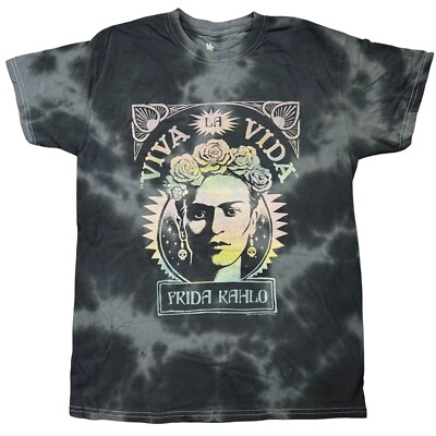Viva La Vida Frida Kahlo Men's Black Tie-Dye T-Shirt NEW