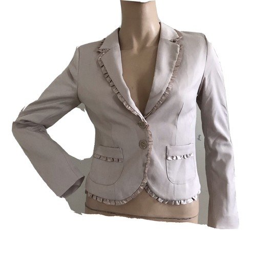 H&M BEIGE CROPPED FITTED WORK FORMAL PARTY BLAZER JACKET UK 8 EU 34 US 4 S BNWT - Picture 1 of 11