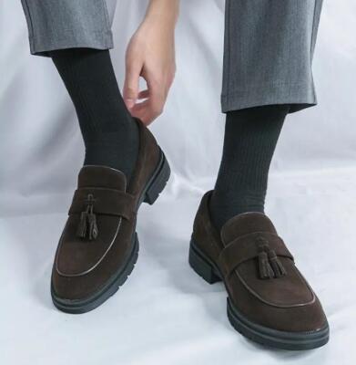 Fringed Faux Suede Retro Shoes Men's Business Dress Slip on Loafers Driving Car