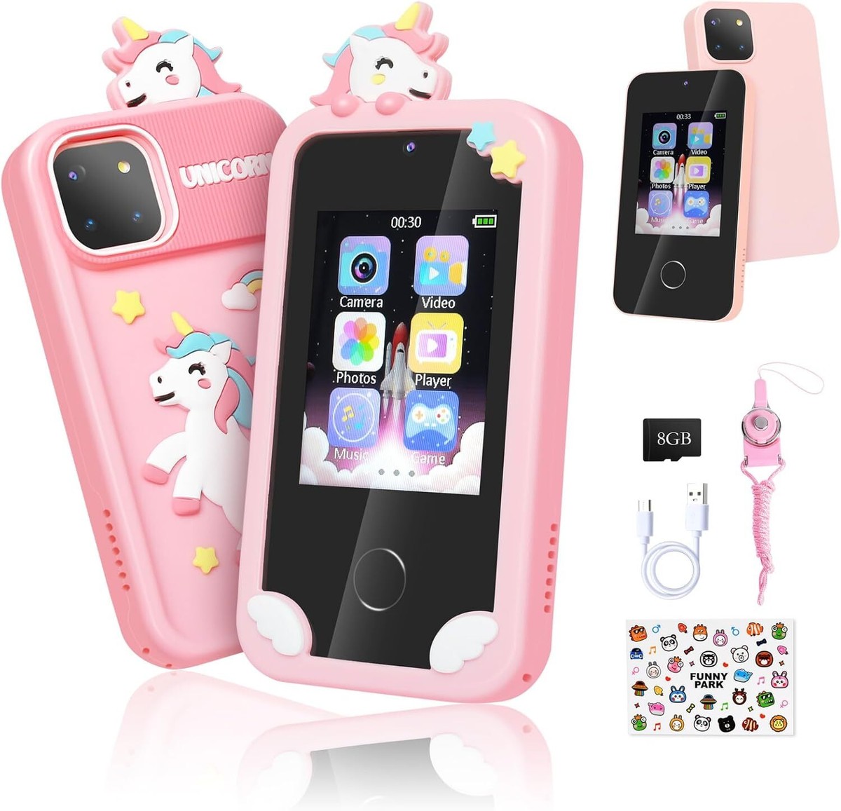 Pink Smart Phone Toys With Touchscreen Kids Phone Toys for Girls+8G SD  Card