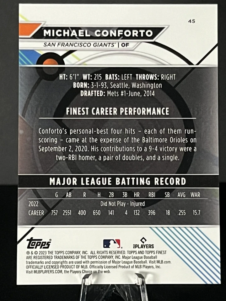 2023 Topps Finest Michael Conforto #45 Green Lava Refractor SP /99 SF Giants - Image 2 of 2