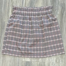Ladies Junior H  M DIVIDED Beige And Red Plaid Elastic Waste Mini Skirt Size S