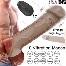 Vibrating Penis Sleeve Extender Cock Ring Vibrator Extension For Men Couple Toys