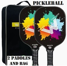2 PICKLEBALL APPROVED T300 STRENGTH GRAPHITE CARBON FIBRE PADDLE RACKETS & BAG