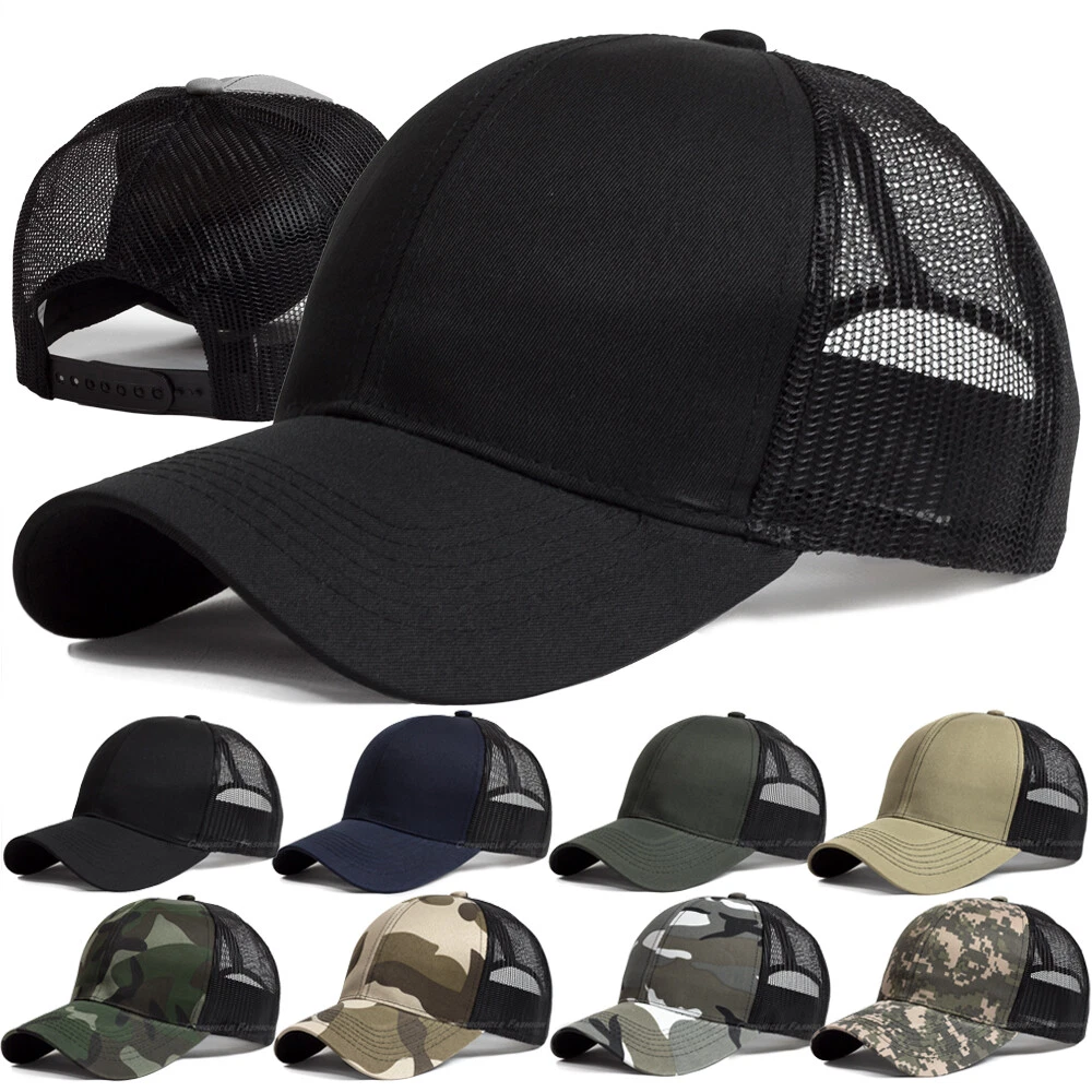 Plain Trucker Hat Mesh Back Snapback Baseball Cap Solid Visor Blank Caps  Hats