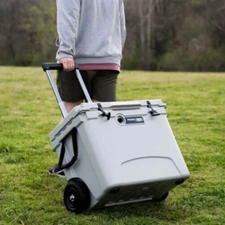 60 Qt Cooler Off-Road Rubber Tire Telescoping Handle 5 Day Ice Retention 80 Cans