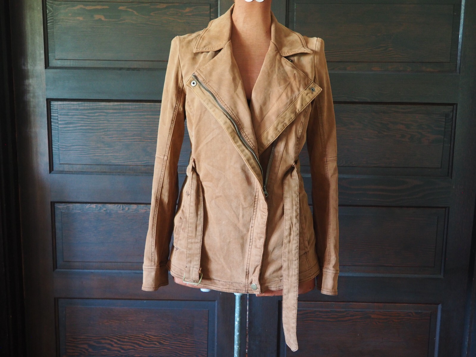 Anthropologie Brown Asymmetrical Belted Zip Moto … - image 9