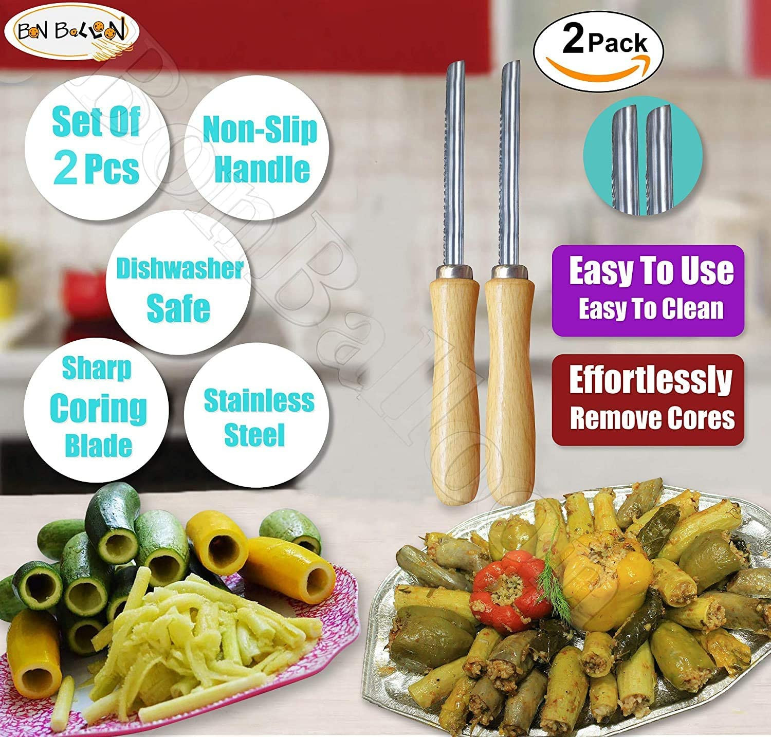 2 Pcs Corers Steel Core Veggies Remover Eggplant Cucumber Stuffed Vegetables US