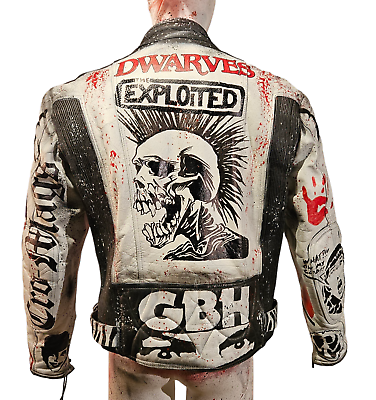 Vintage Leather Spiked Hand Painted Bespoke Punk Rock Jacket Vintage Leather Spiked Hand Painted Bespoke Punk Rock Jacket