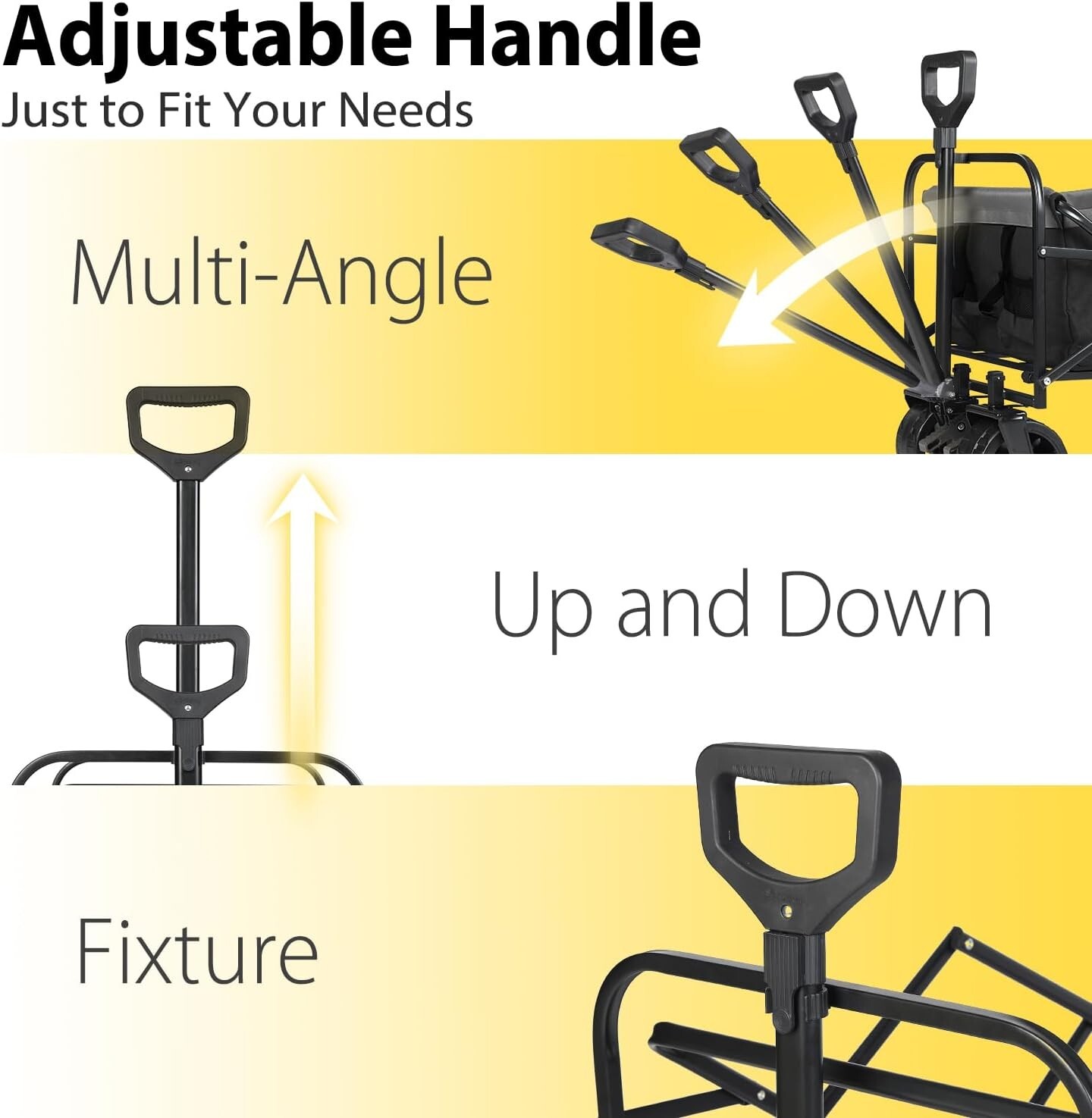 Folding Utility Cart with Big All-Terrain  Wheels & Drink Holders, Black&Grey