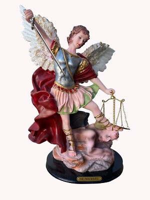 San Miguel Arcangel Statue, St Michael Statue in Multicolor Resin 12''