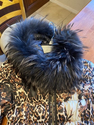 Lisa-Rella Girls' Quilted 80% Down Coat with Real Fur Trim Animal Print Sz 10 A - Picture 11 of 17