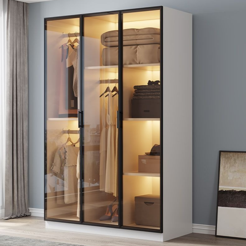 Modern Customisable Wardrobe With LED light Glass door Built-in Closet - Picture 4 of 30