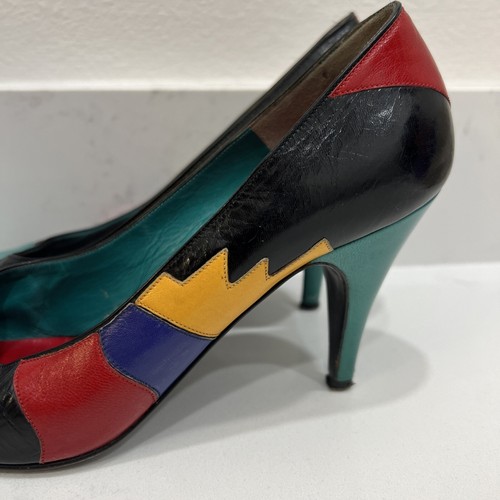BRUNO MAGLI VTG 80s-90s Womens HEELS Pumps COLOR BLOCK LEATHER 3" CONE HEEL 7AA - Picture 12 of 21