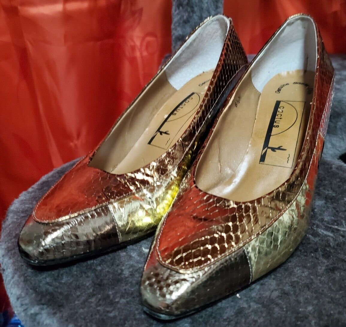 Vintage 1980s Cactus Metallic Gold Silver Leather Snakeskin Vintage 1980s Cactus Metallic Gold Silver Leather Snakeskin