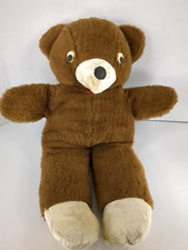 Vintage Teddy Bear Red Felt Tongue Black Eyes Brown Plush Stuffed 21"