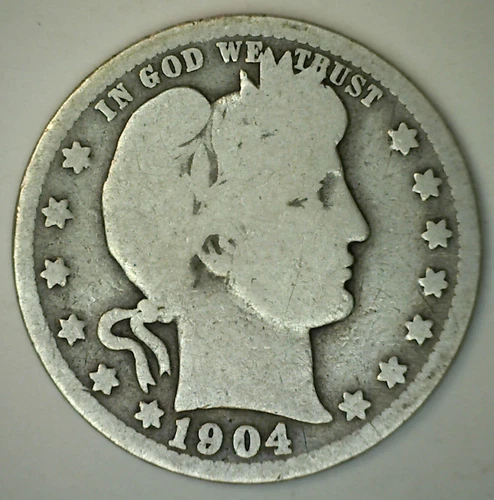 1904 O Silver Barber Quarter Circulated 25 Cents US Type Coin Good Condition 25c