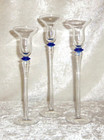 International Silver Tall Crystal Candlesticks Blue Bead Candle Holders Set of 3