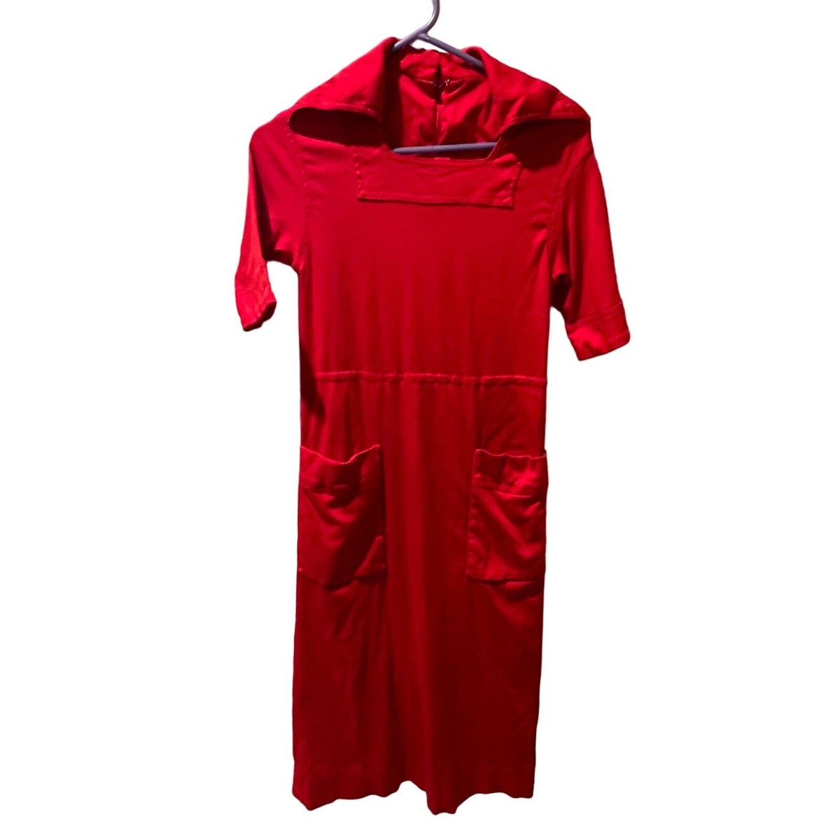 Vintage Handmade Red Dress Size Small MCM 1950 1960’s A Line Smock Empire Waist