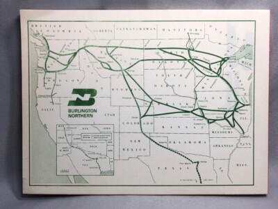 BURLINGTON NORTHERN RAILROAD Train TABLET Paper MAP Cover VINTAGE ADVERTISING 