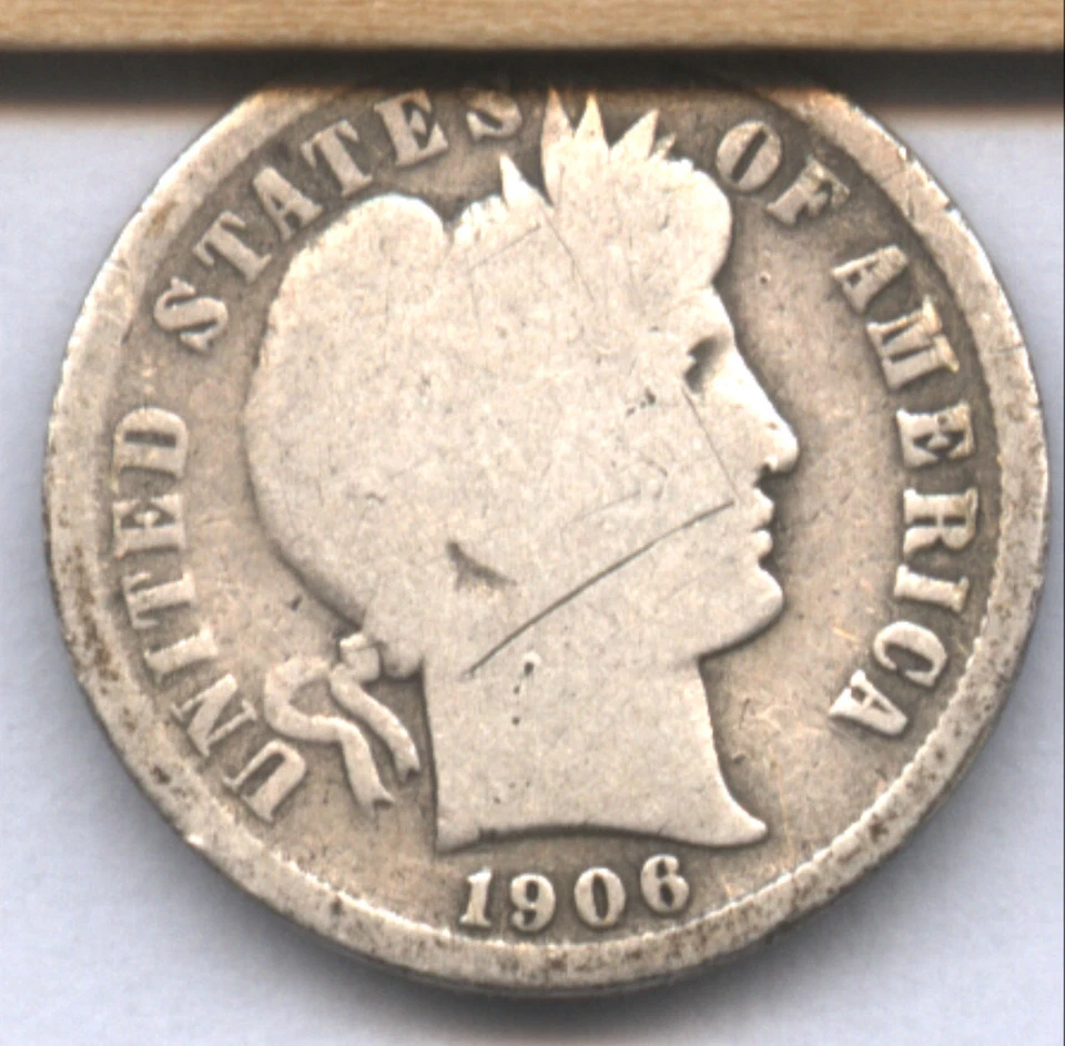 1906-D BARBER DIME * CUD OR BROKEN DIE STRIKE * LARGEST OR ONLY ONE KNOWN ?? - Image 2 of 4