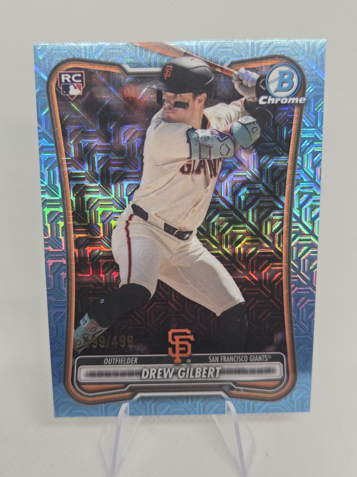 26 Bowman Drew Gilbert Giants #40 Rookie Chrome Mojo Mega Blue #499/499 Bookend.
