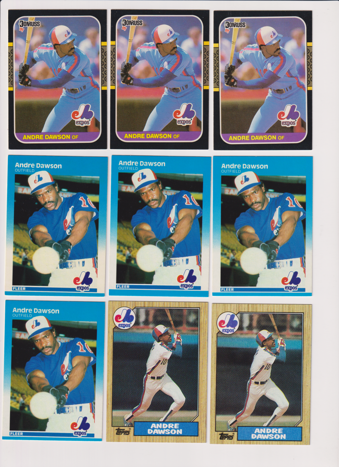 1987 Andre Dawson Baseball Card Lot (9) Montreal Expos Donruss, Fleer, Topps