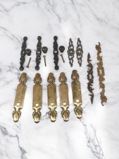 12 Vintage Brass Metal Furniture Hardware Back Plate Pull Escutcheon Vtg 3 knobs