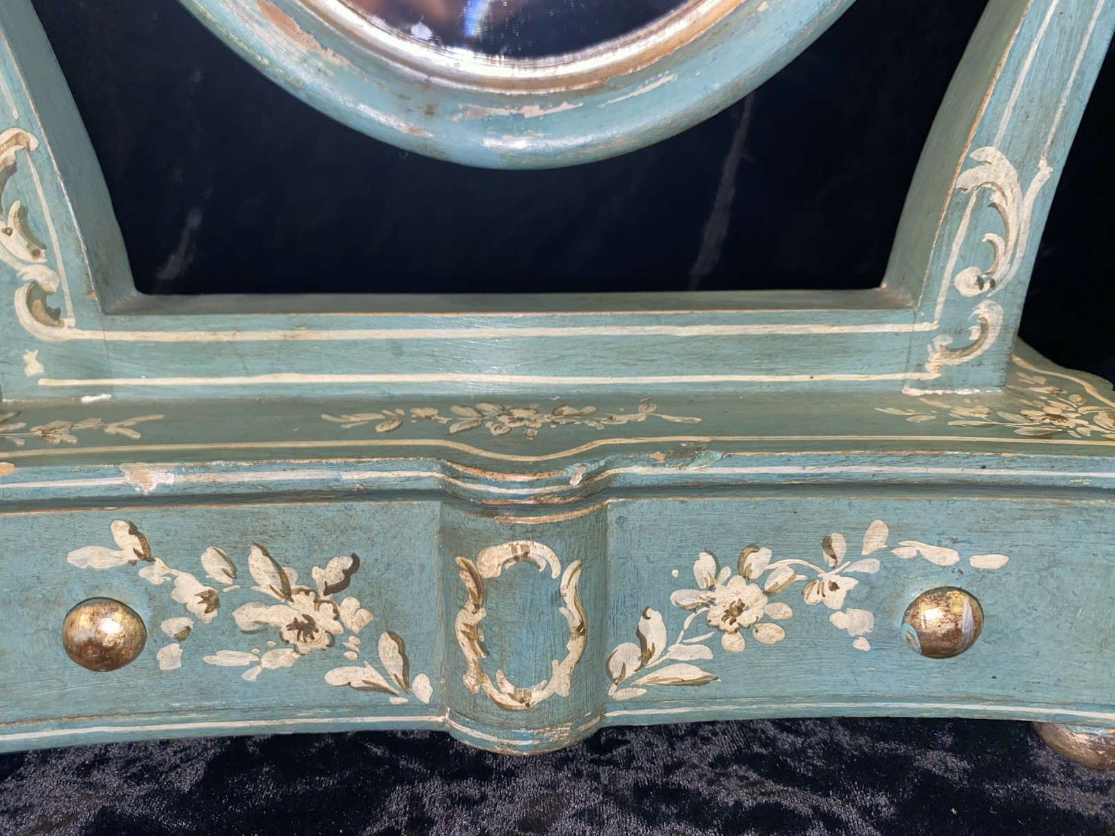 Vintage Blue FLORENTINE hand Painted Wood Tilt Mirror Dresser Vanity Jewelry Box