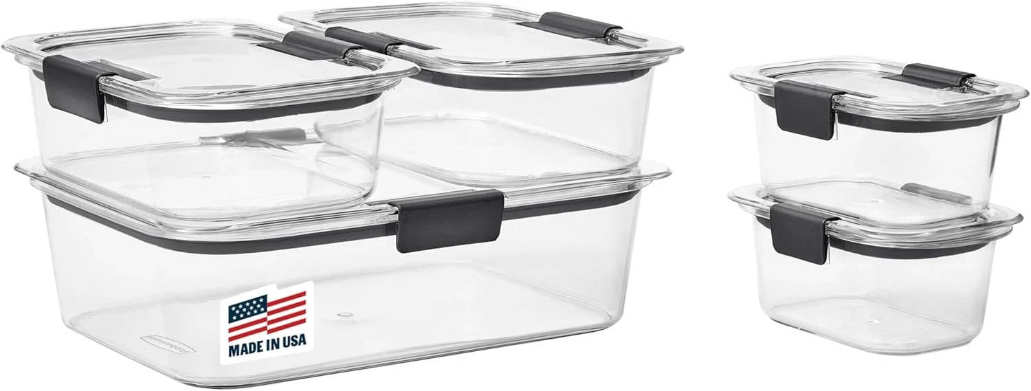 Brilliance Food Storage Containers Set of 5 10 Pieces BPA-Free Leak-Proof Clear