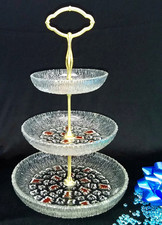 Etagere 3 st&ouml;ckig Glas/Pressglas Geb&auml;ckst&auml;nder Servierplatte Konfektschale C 975