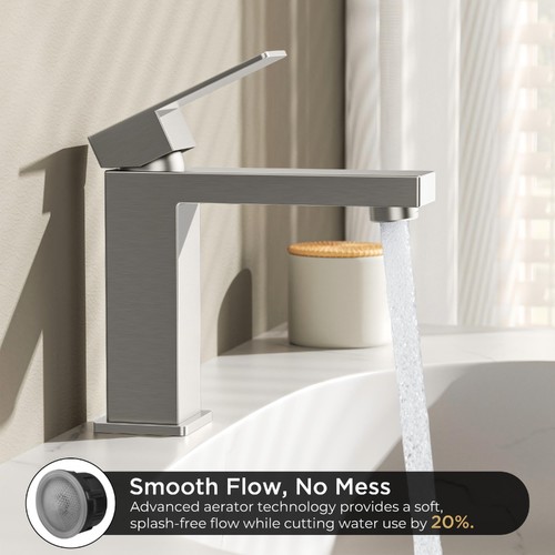 Bathroom Faucets, Single Hole Brushed Nickel Bathroom Faucet with Pop-up Drai... - Picture 7 of 9